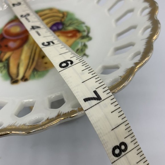 Vintage Pedestal Transfer Ware Fruit Scalloped Tidbit Plate Tray Ceramic - Picture 6 of 6